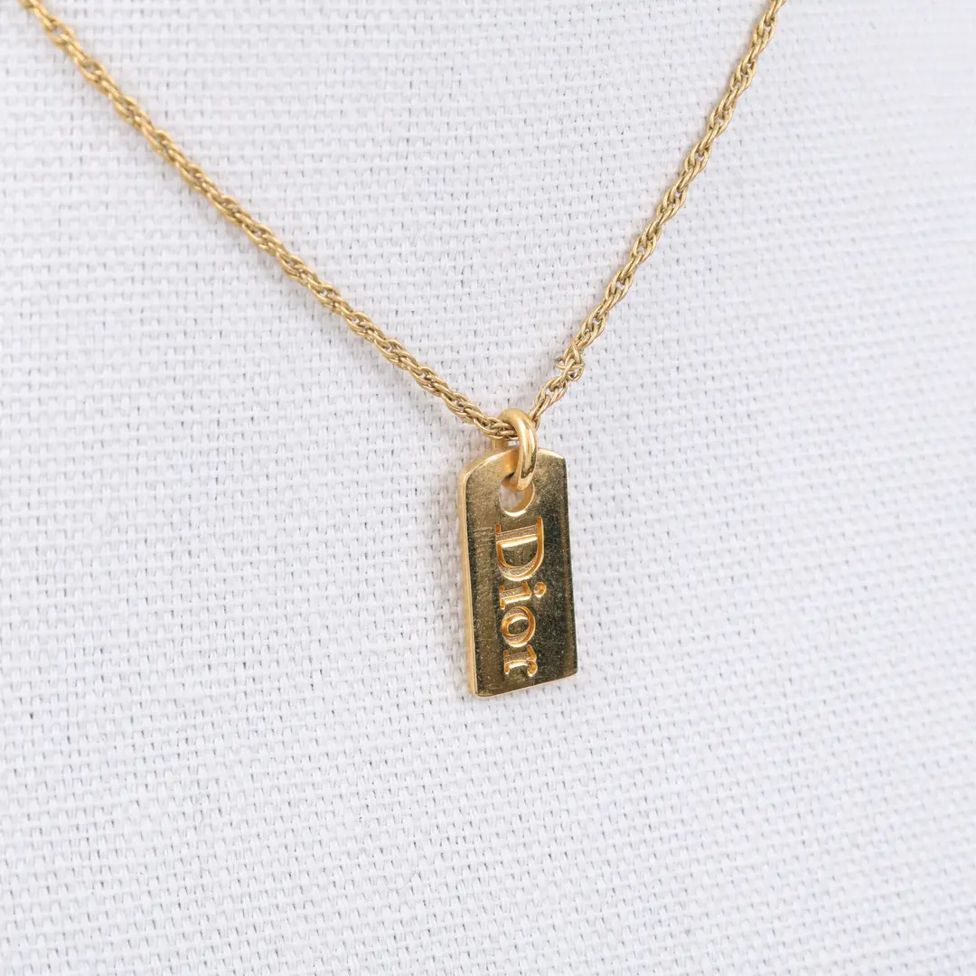 Dior Logo Tag Gold Metal Necklace