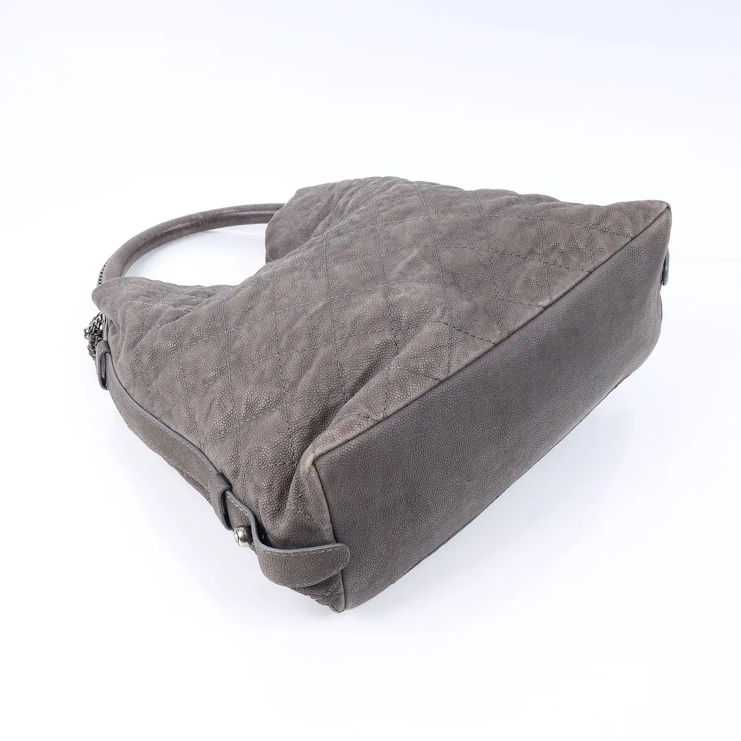 Chanel CC Hobo Gray Caviar Leather Shoulder Bag