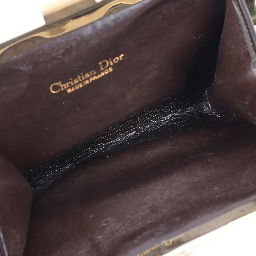 Dior Vintage Trotter Brown Canvas Kiss Lock Clutch