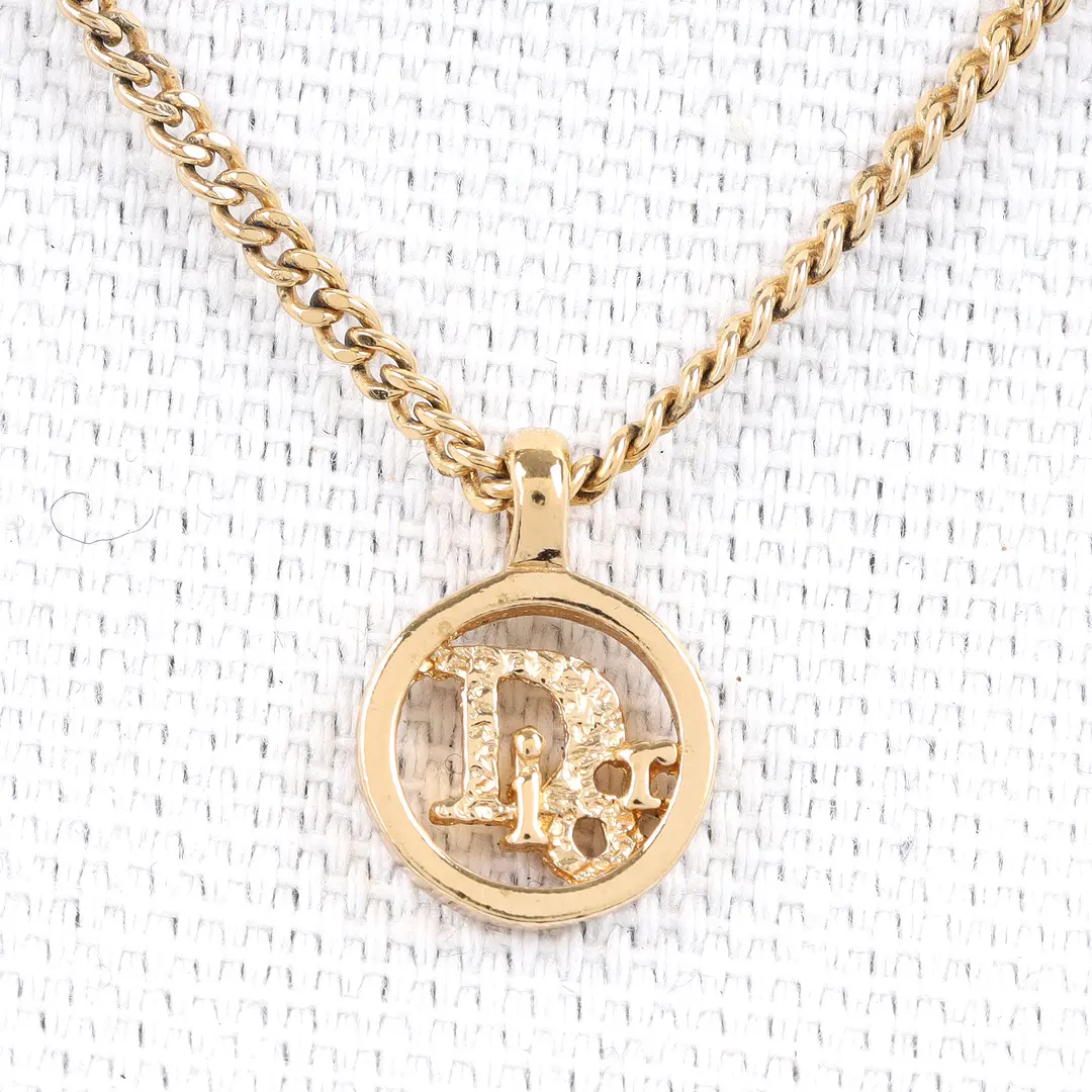 Dior Logo Gold Plated Pendant Necklace