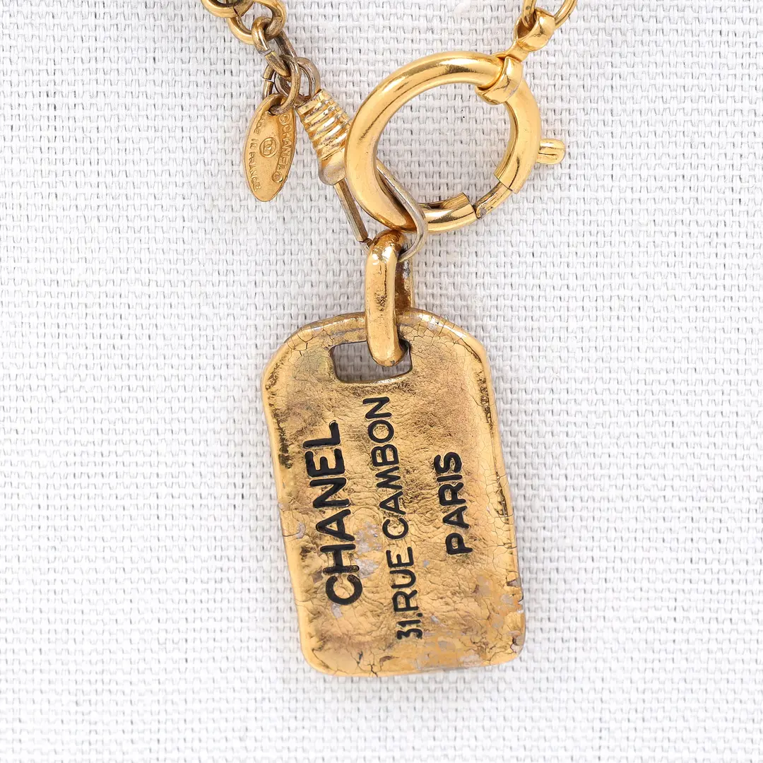 Chanel Vintage 31 Rue Cambon Gold Dog Tag Necklace