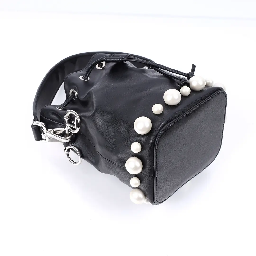 Fendi Mon Tresor Black Leather Pearl Bucket Bag