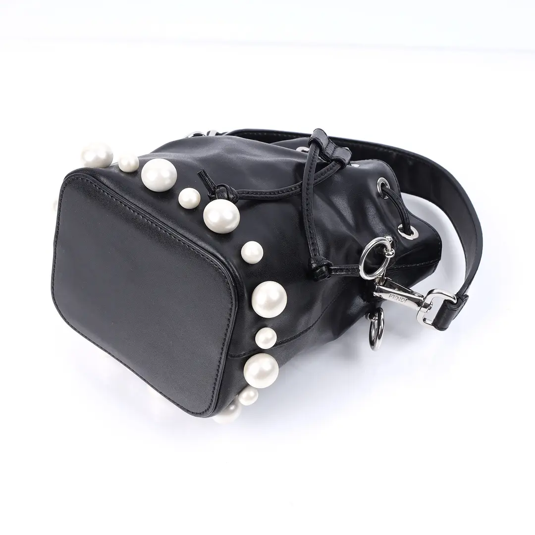 Fendi Mon Tresor Black Leather Pearl Bucket Bag