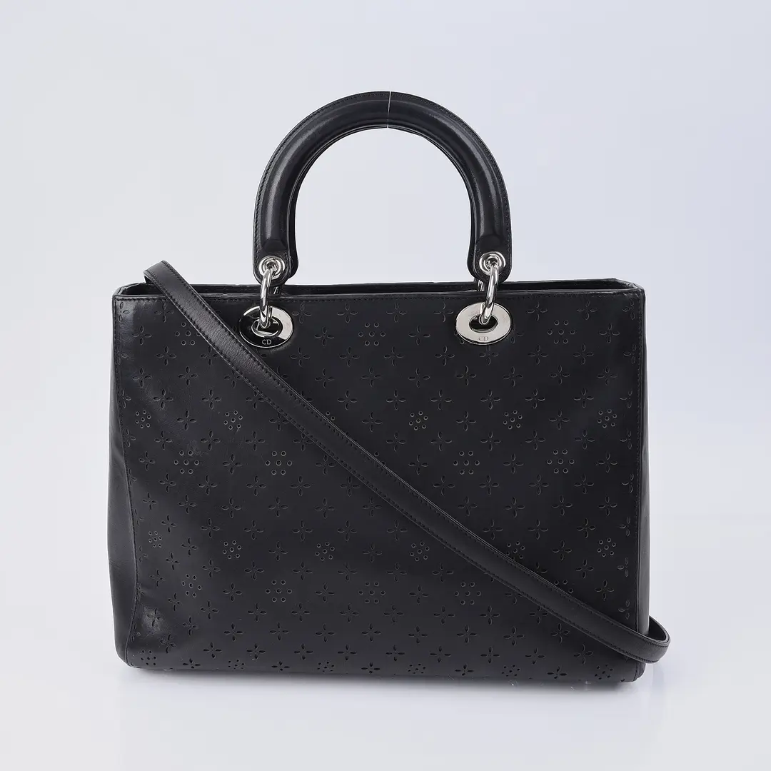 Dior Lady Dior Black Perforated Leather Shoulder Bag