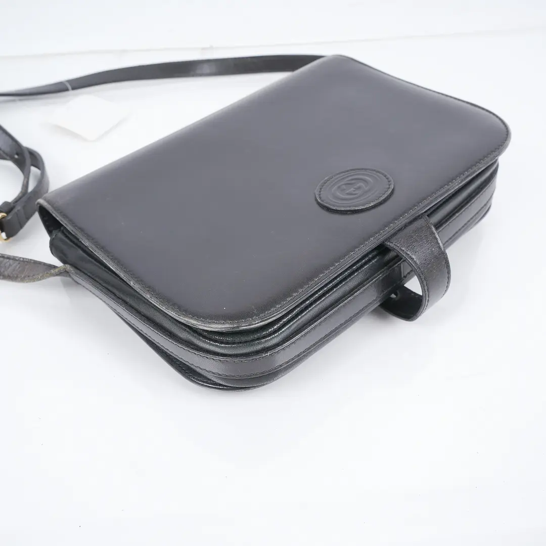 Gucci Vintage Interlocking G Black Leather Shoulder Bag
