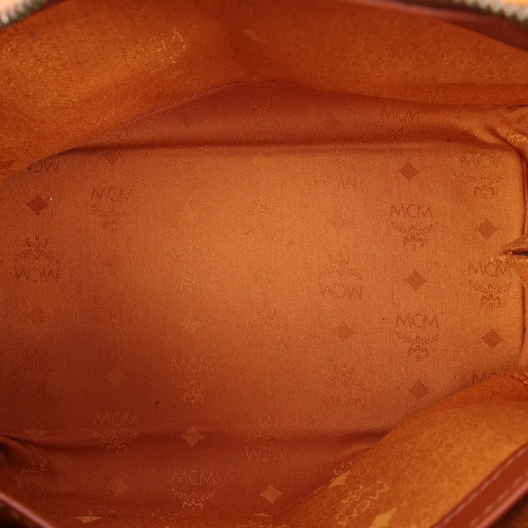 MCM Visetos Boston Brown Canvas Shoulder Bag