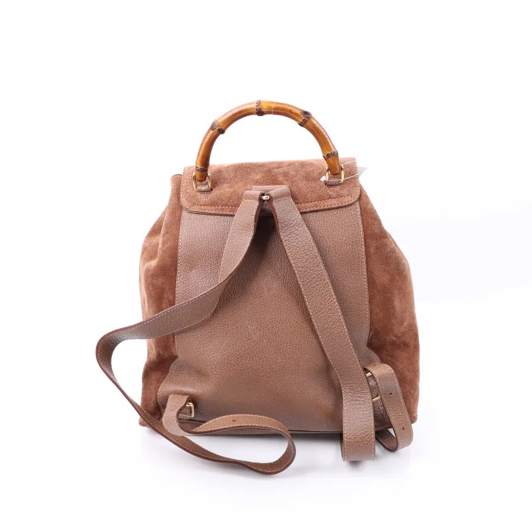 Gucci Vintage Bamboo Brown Suede Backpack