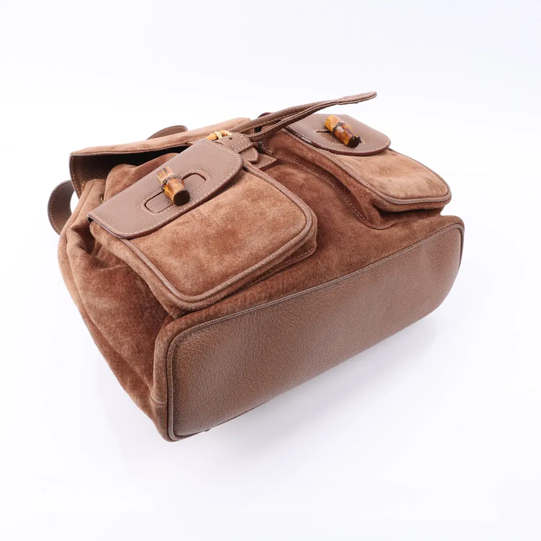 Gucci Vintage Bamboo Brown Suede Backpack