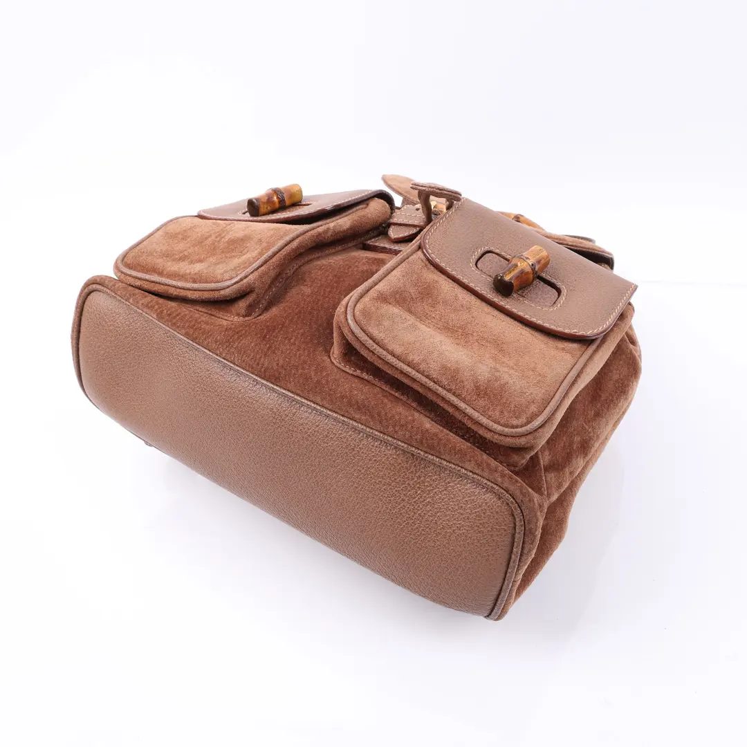 Gucci Vintage Bamboo Brown Suede Backpack