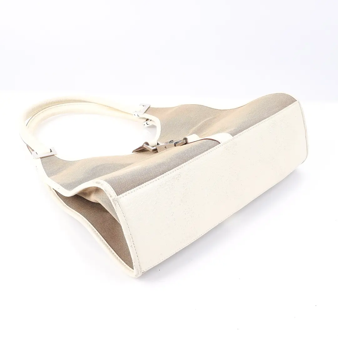 Gucci Jackie Beige Canvas White Leather Shoulder Bag