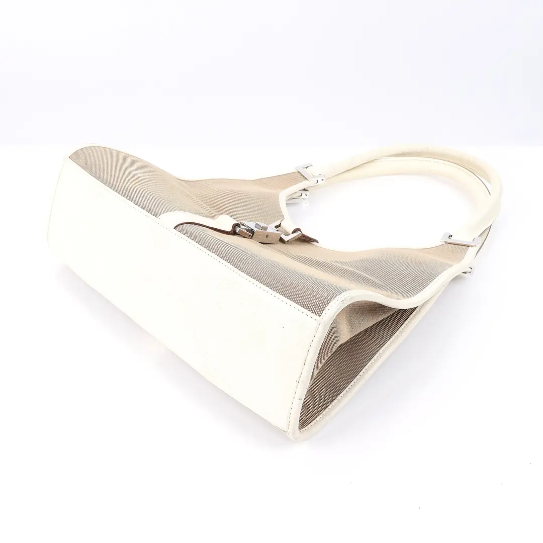 Gucci Jackie Beige Canvas White Leather Shoulder Bag