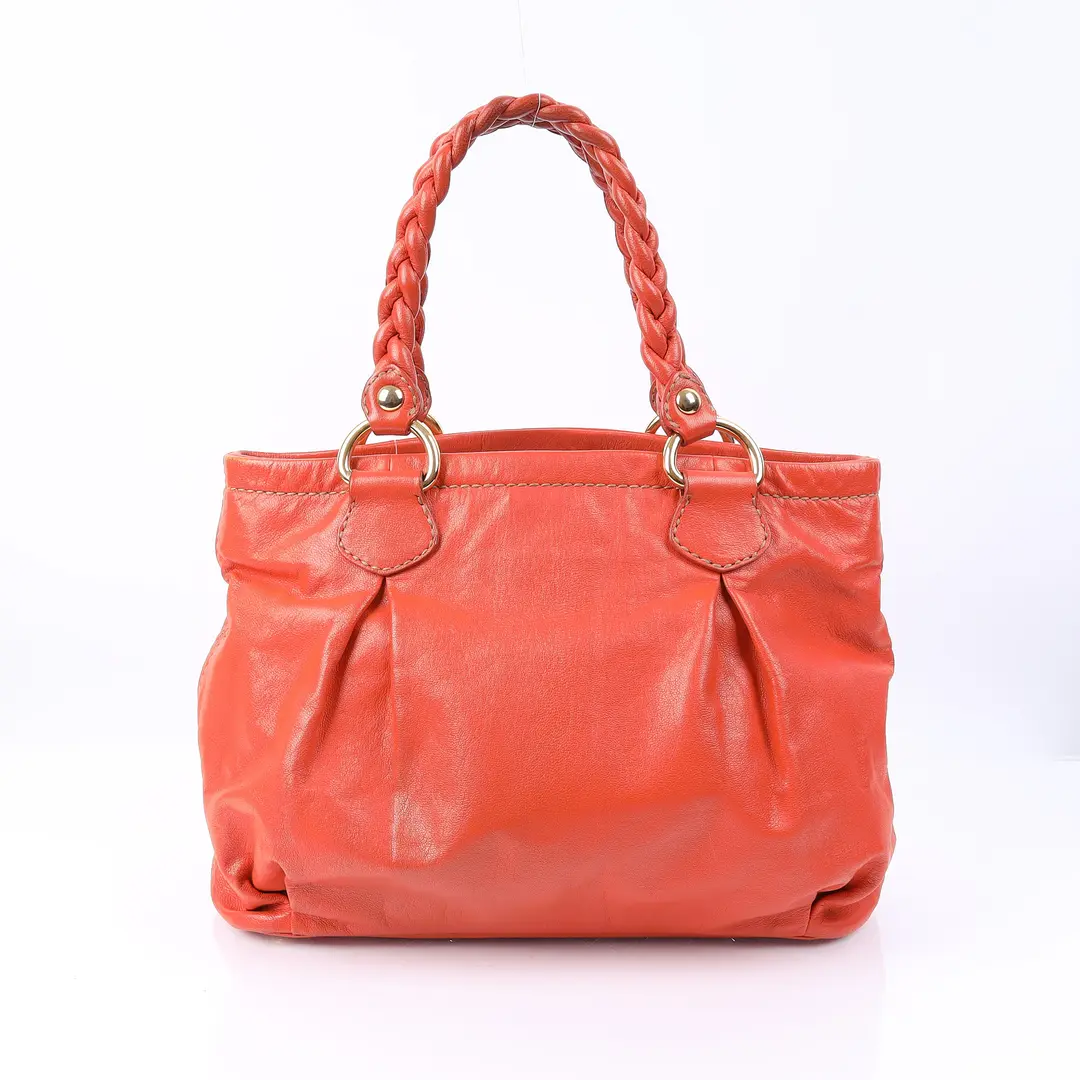 Miu Miu Braided Handle Orange Leather Shoulder Bag
