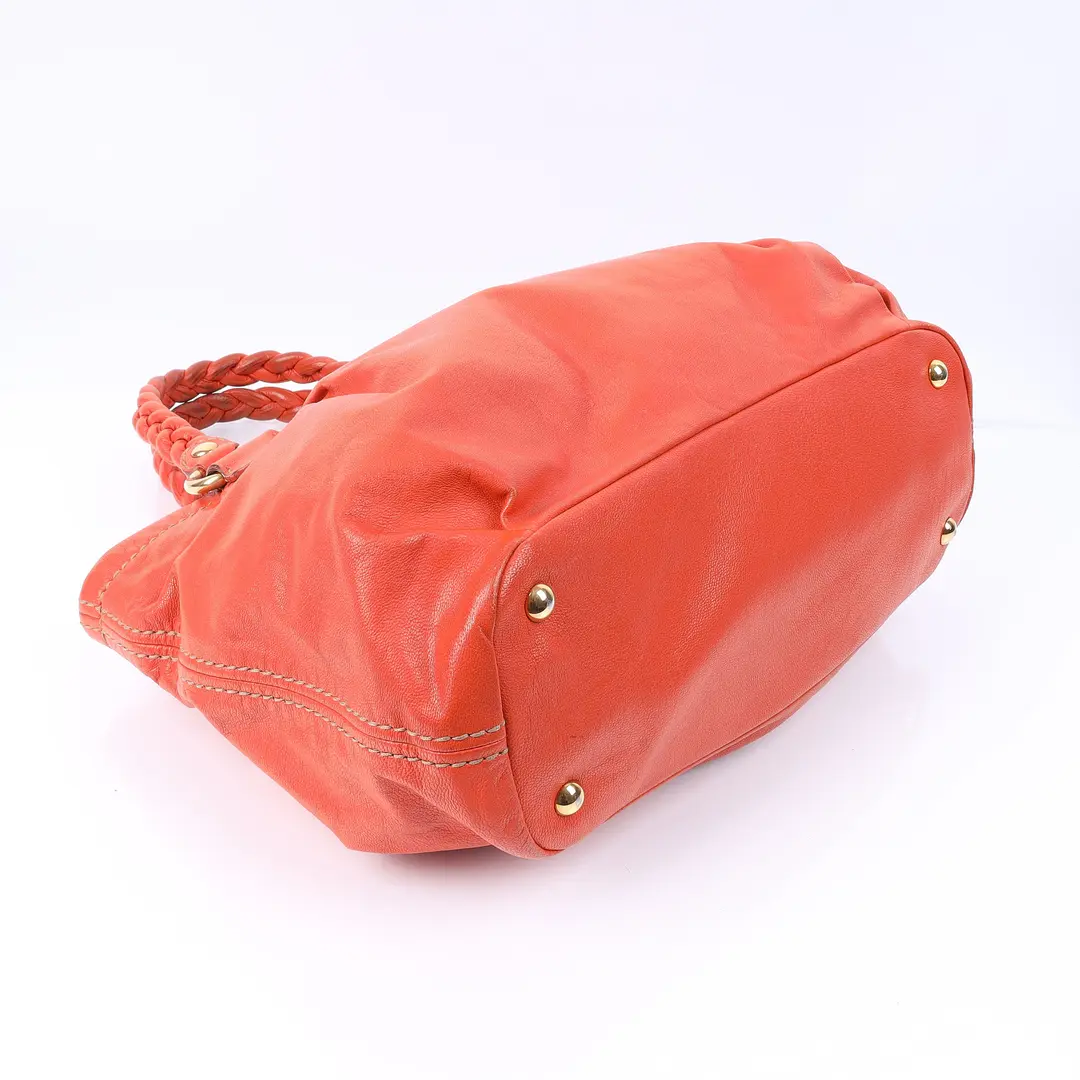 Miu Miu Braided Handle Orange Leather Shoulder Bag