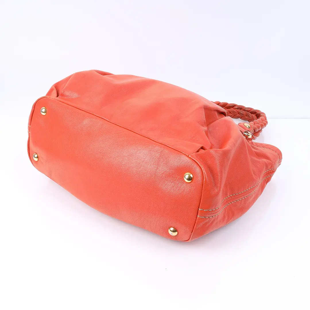 Miu Miu Braided Handle Orange Leather Shoulder Bag