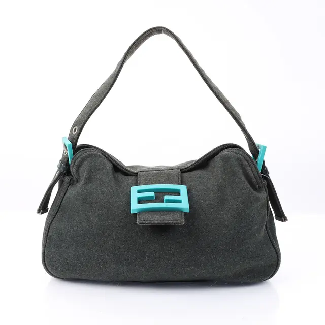 Fendi Baguette Gray Canvas Shoulder Bag