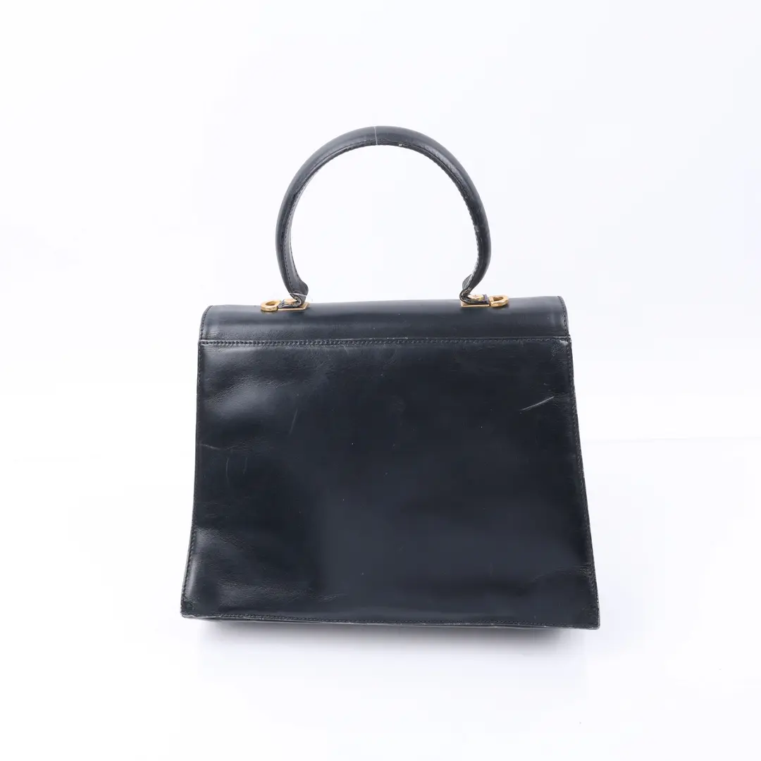 Salvatore Ferragamo Gancini Black Leather Top Handle Bag