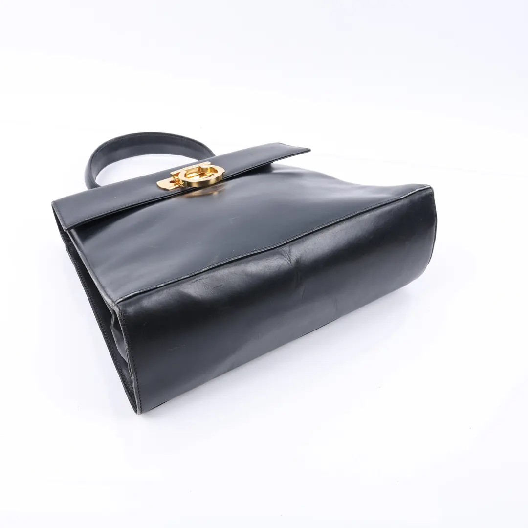 Salvatore Ferragamo Gancini Black Leather Top Handle Bag