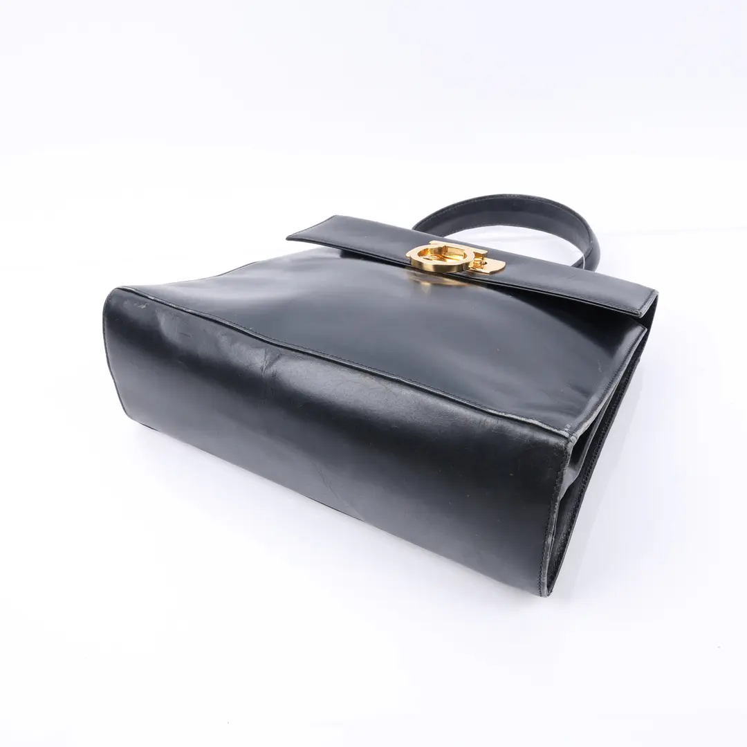 Salvatore Ferragamo Gancini Black Leather Top Handle Bag