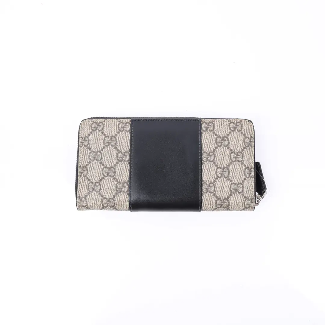 Gucci GG Supreme Black Leather Zip Around Wallet