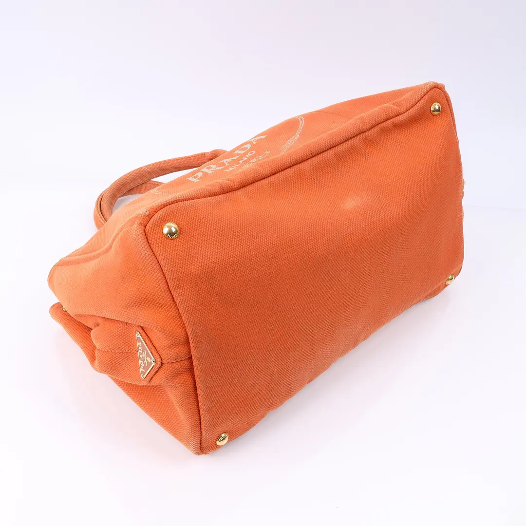 Prada Canapa Papaya Orange Canvas Tote Bag
