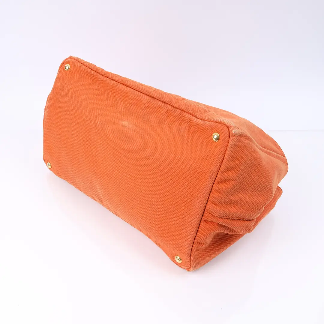 Prada Canapa Papaya Orange Canvas Tote Bag