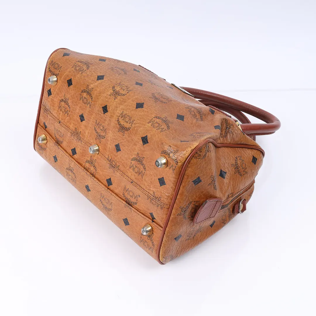 MCM Visetos Brown Canvas Boston Bag