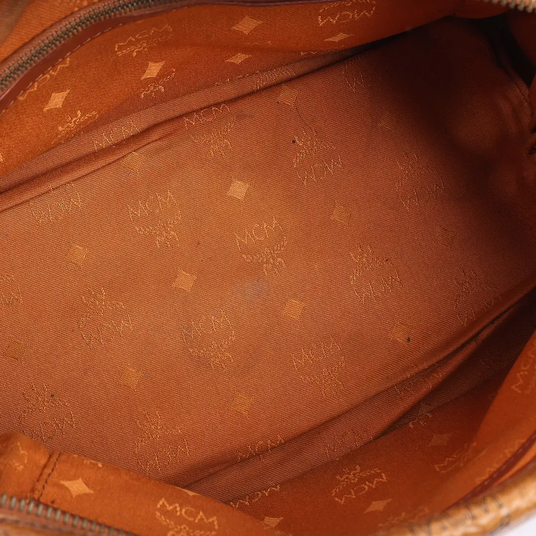 MCM Visetos Brown Canvas Boston Bag