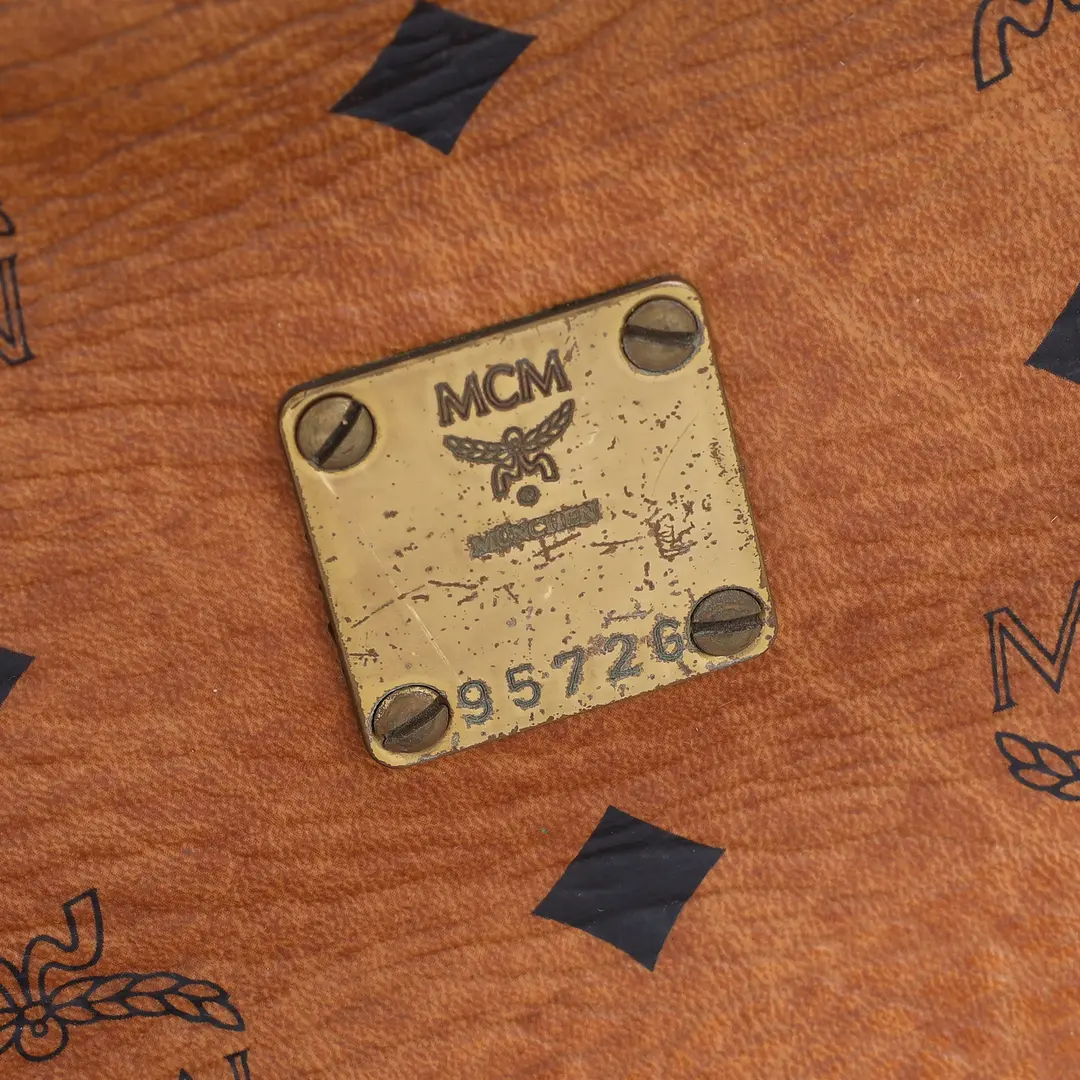 MCM Visetos Brown Canvas Boston Bag