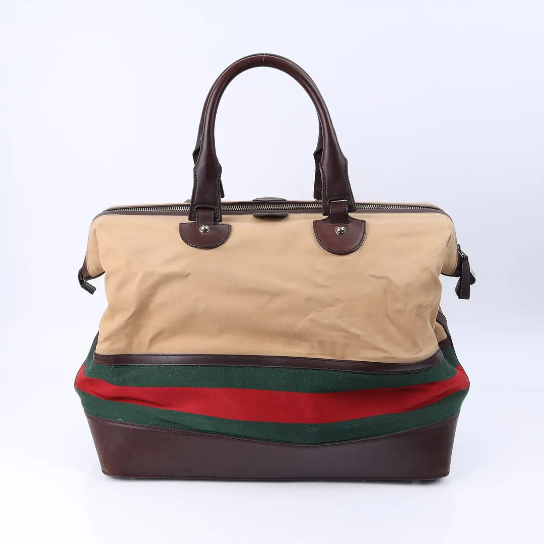 Gucci Web Stripe Beige Canvas Duffle Bag