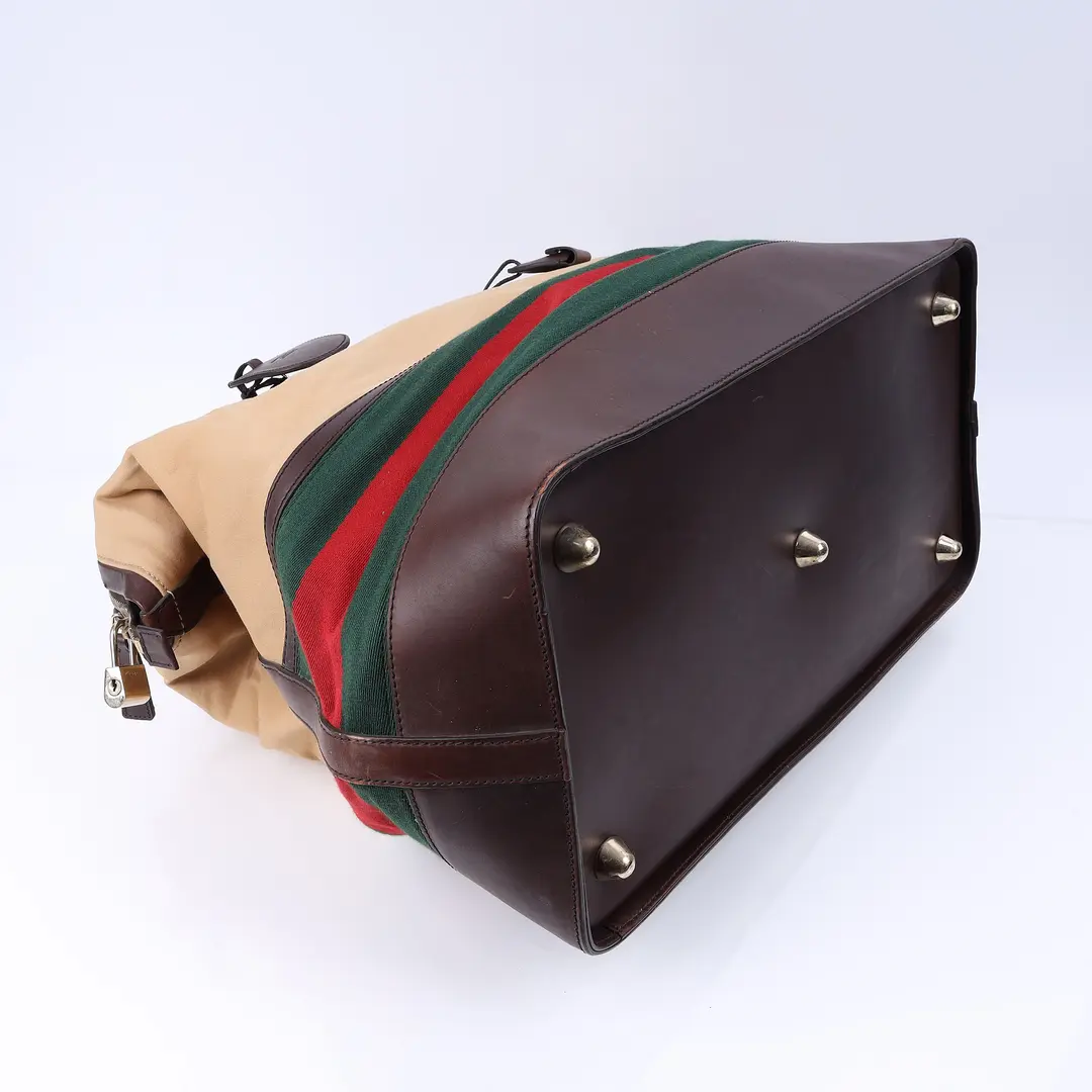 Gucci Web Stripe Beige Canvas Duffle Bag