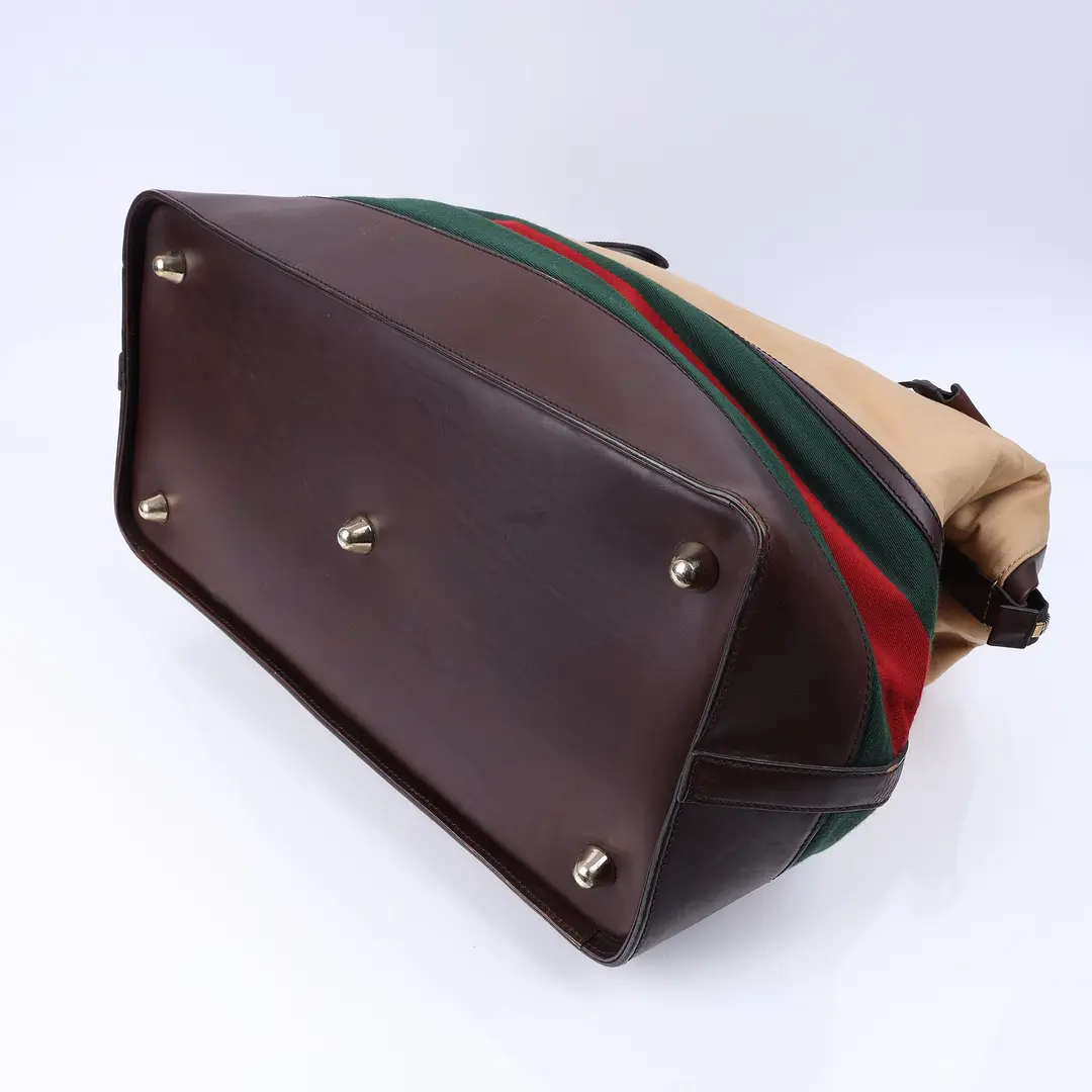 Gucci Web Stripe Beige Canvas Duffle Bag