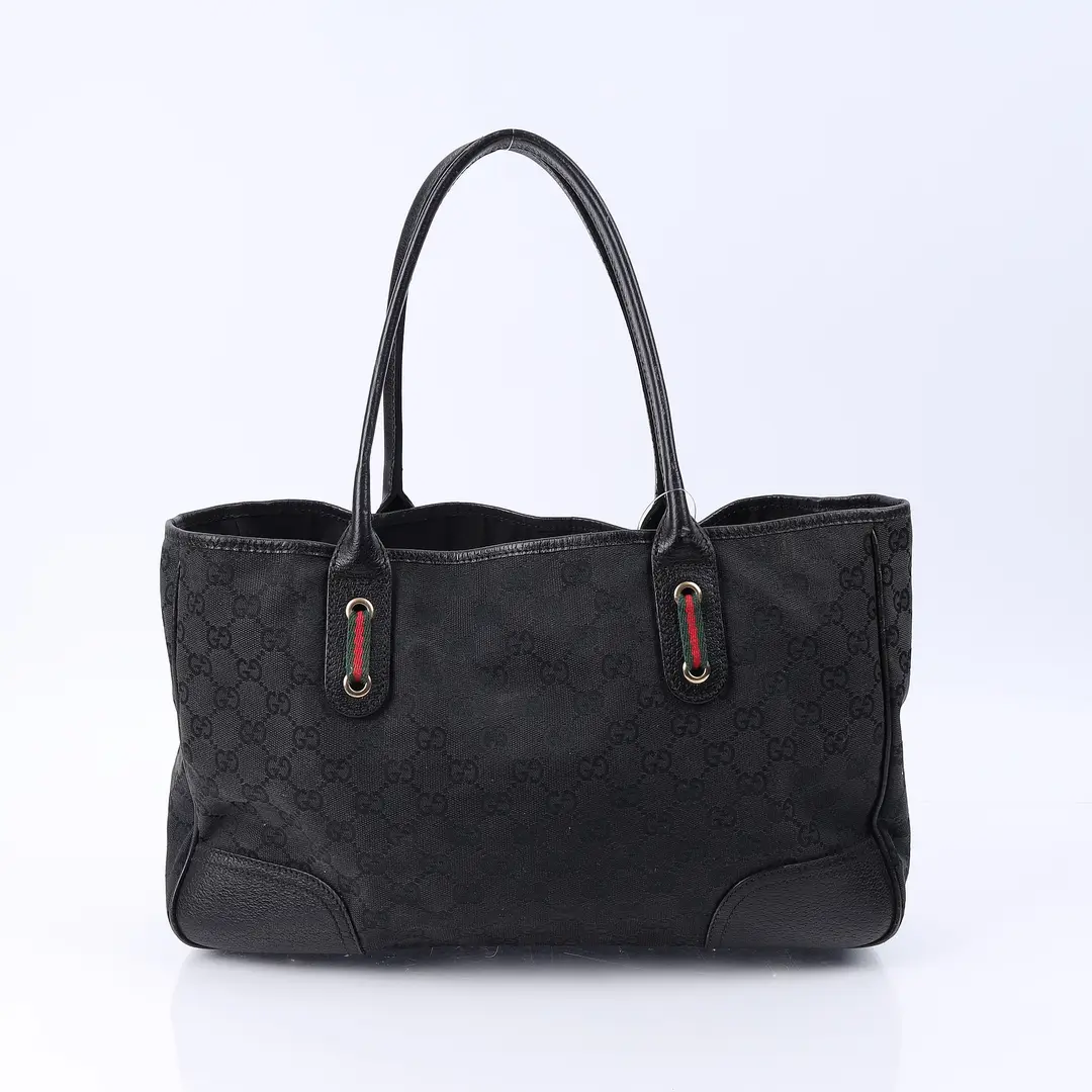 Gucci GG Canvas Web Bow Black Tote Bag