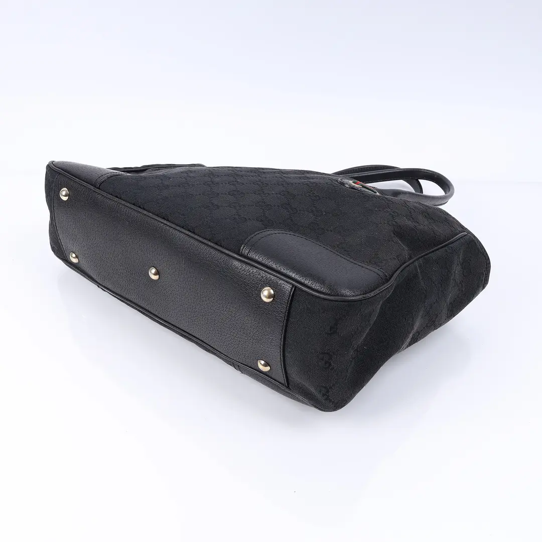 Gucci GG Canvas Web Bow Black Tote Bag