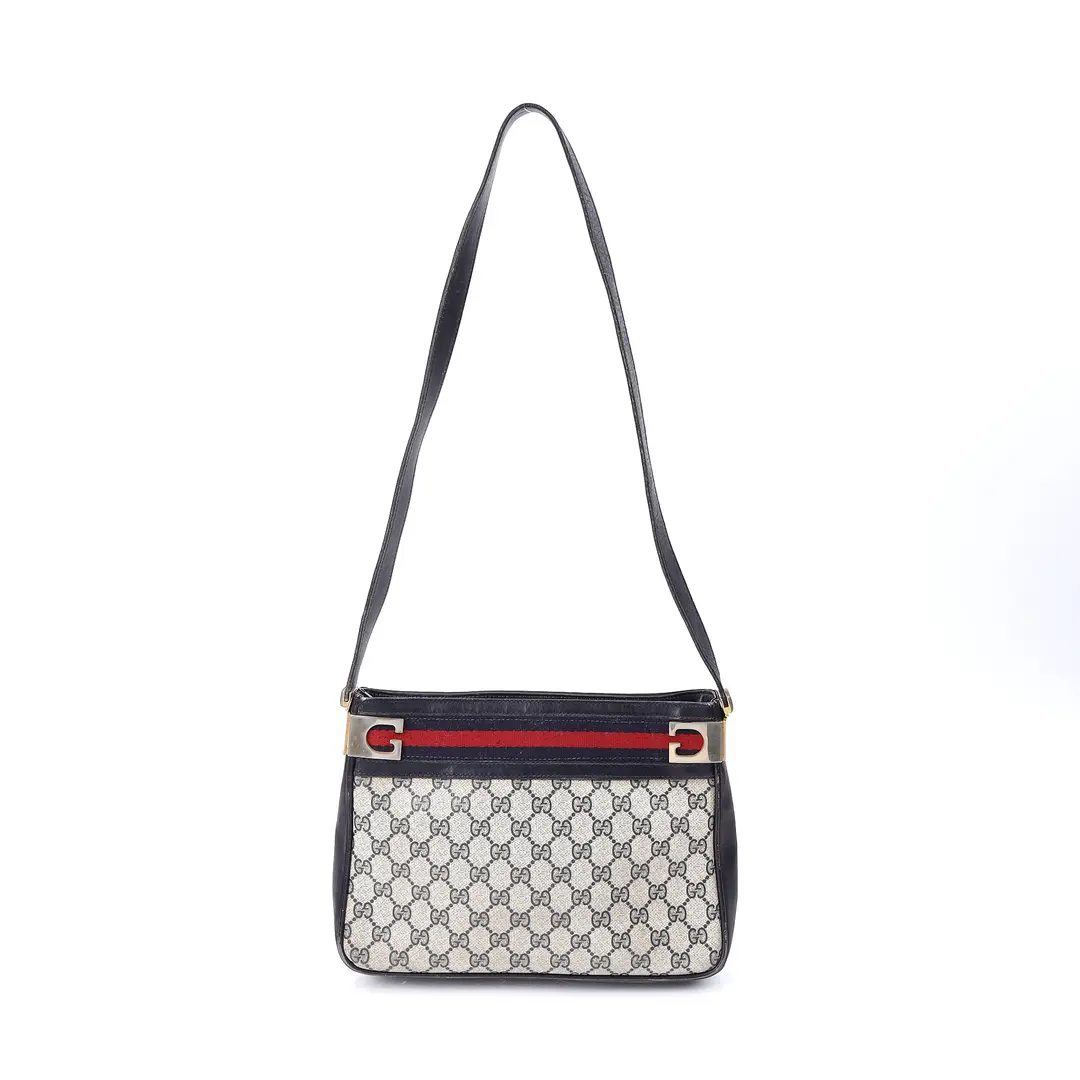 Gucci GG Plus Web Blue Canvas Shoulder Bag