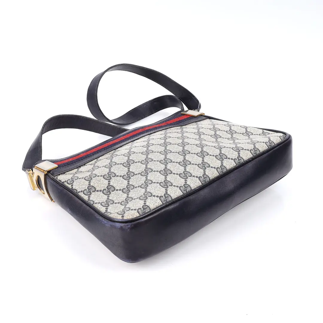Gucci GG Plus Web Blue Canvas Shoulder Bag