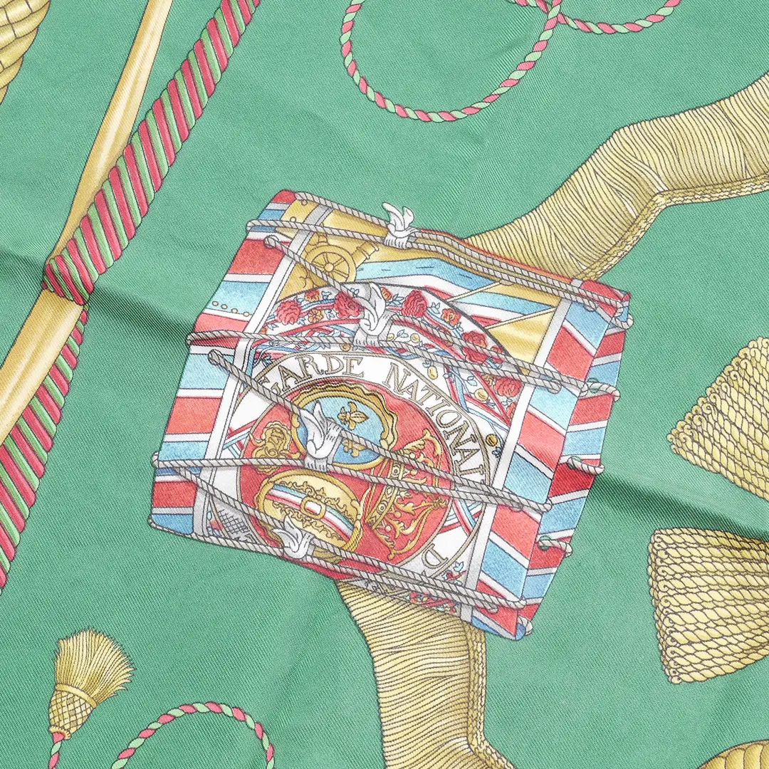 Hermes Les Tambours Green Silk Scarf