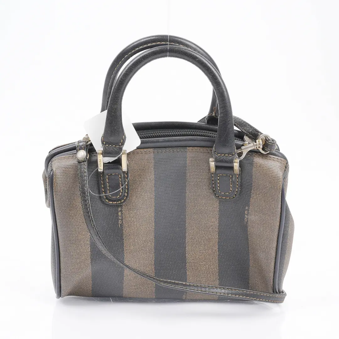 Fendi Pequin Boston Brown Canvas Shoulder Bag