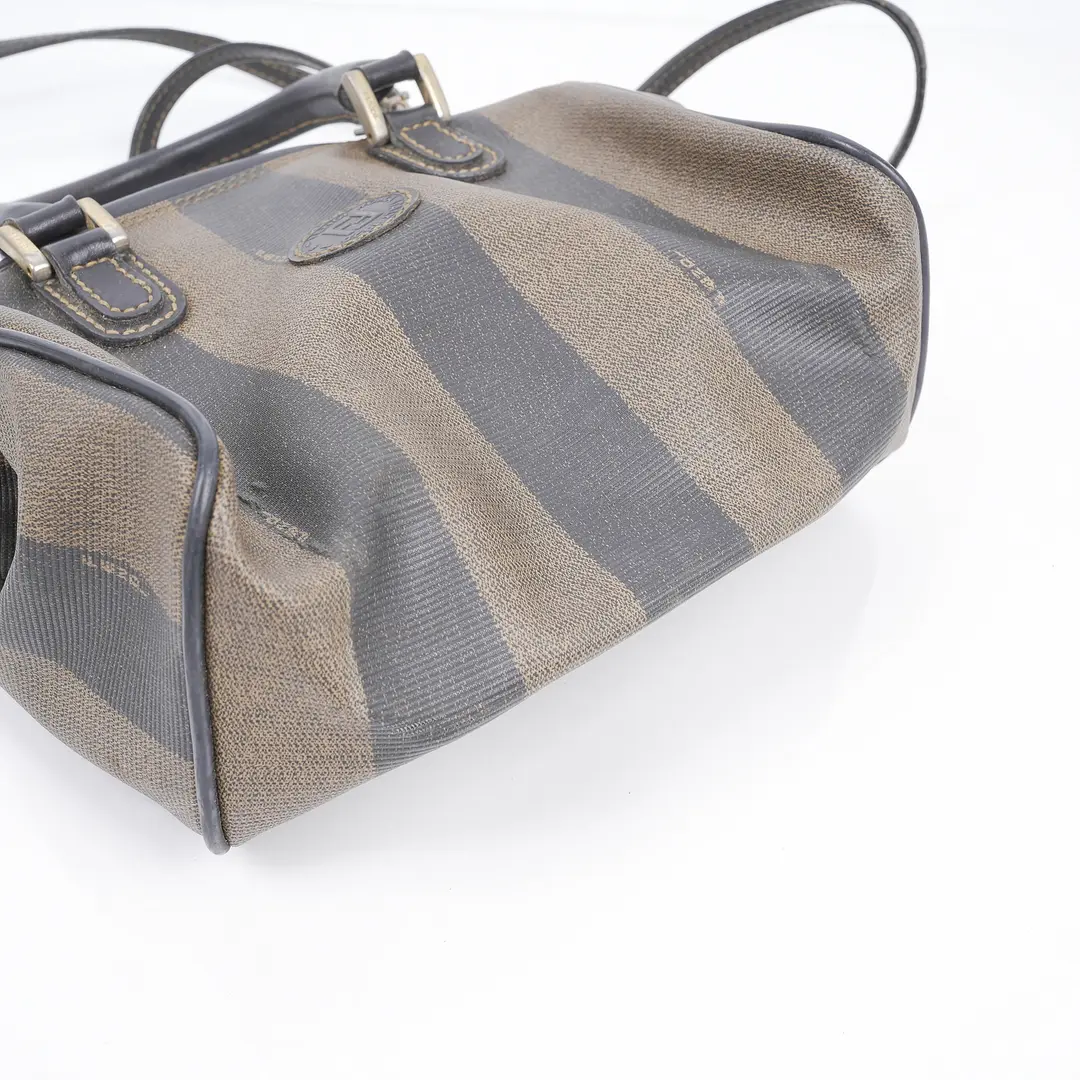 Fendi Pequin Boston Brown Canvas Shoulder Bag