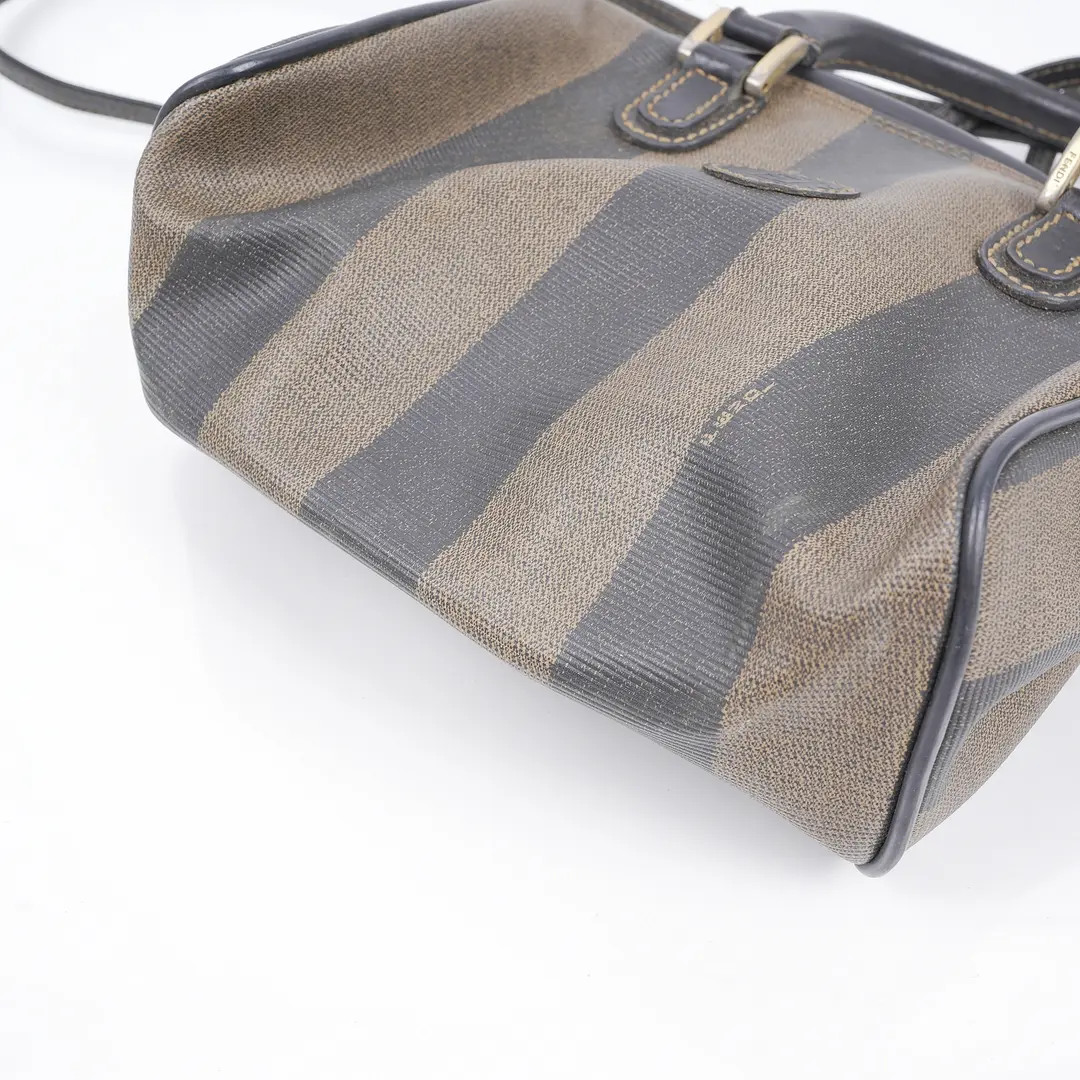 Fendi Pequin Boston Brown Canvas Shoulder Bag