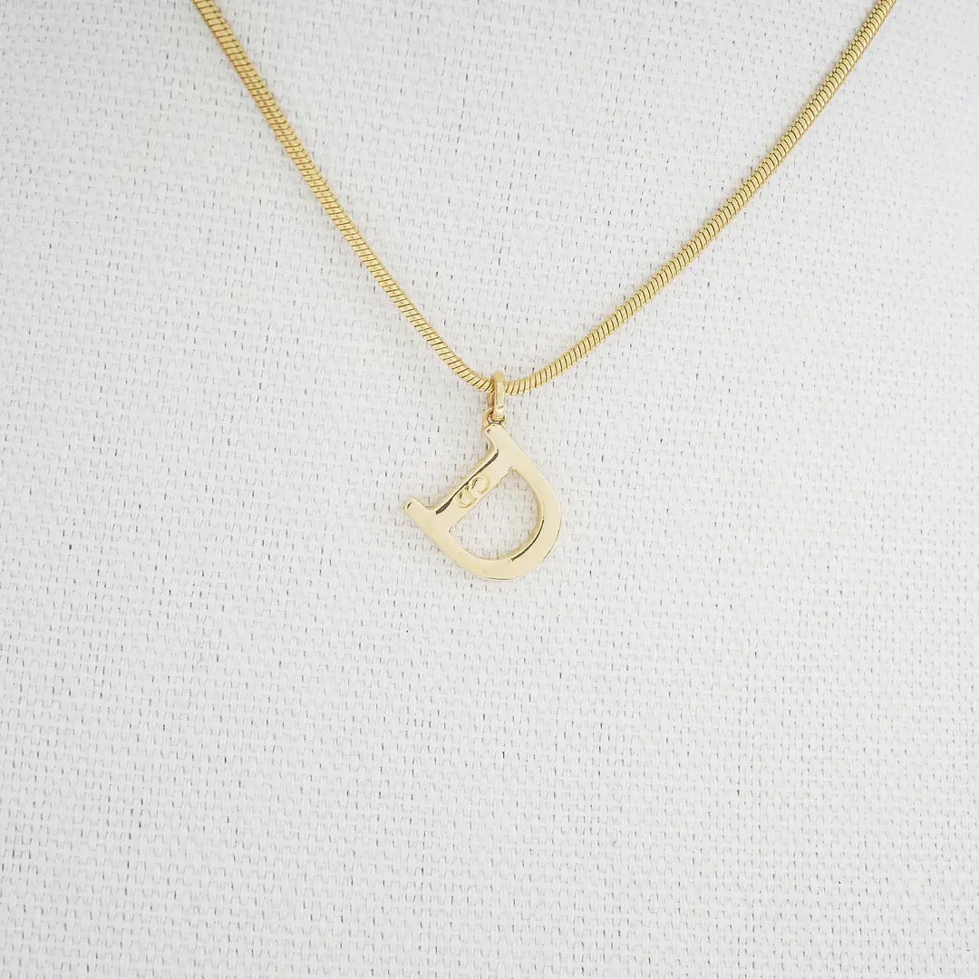 Dior D Logo Gold Plated Pendant Necklace