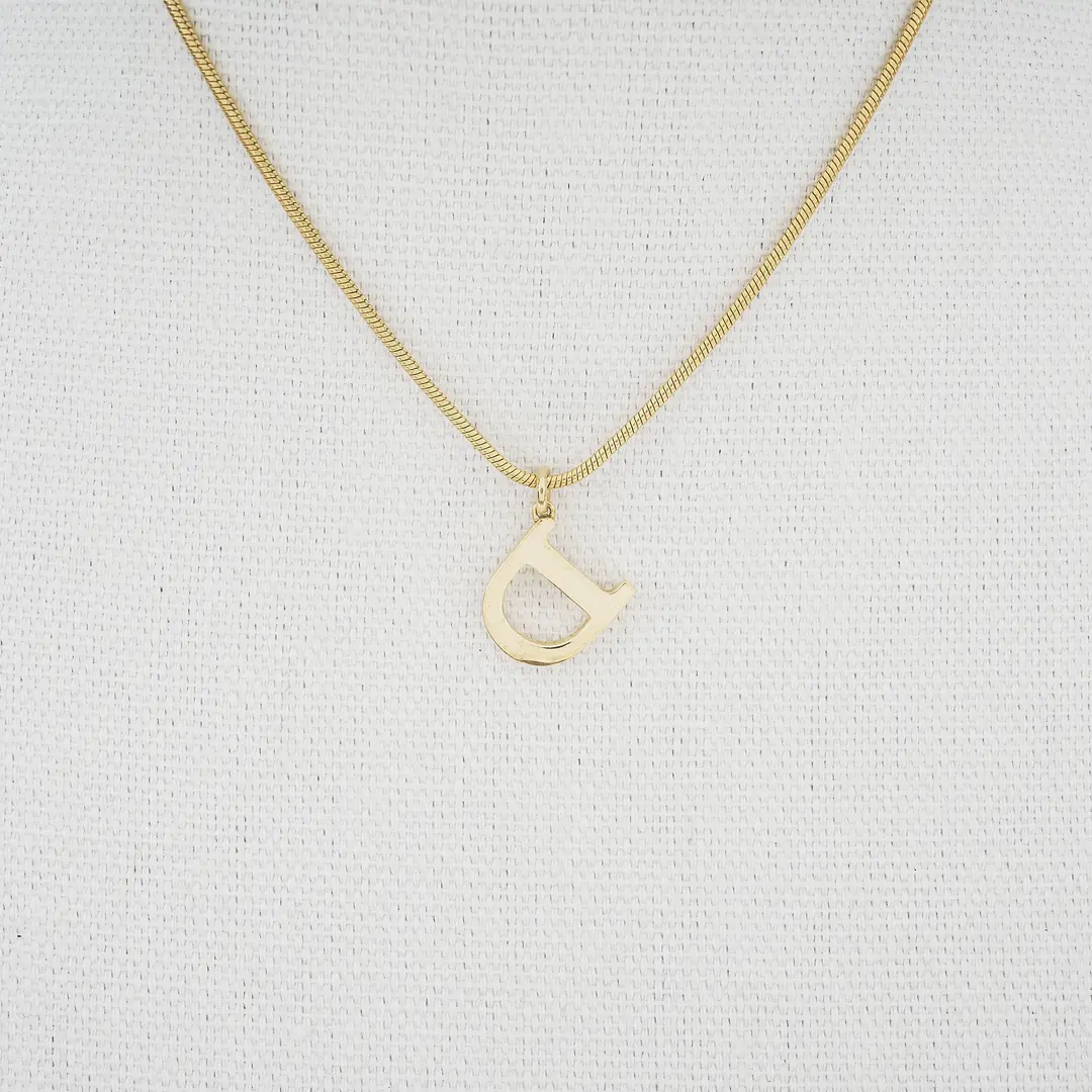 Dior D Logo Gold Plated Pendant Necklace