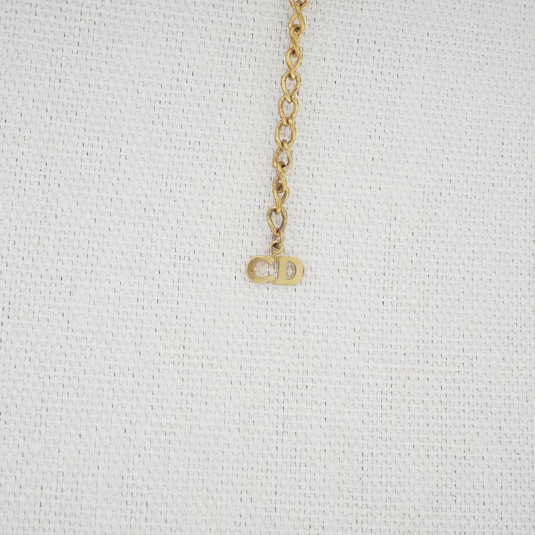 Dior D Logo Gold Plated Pendant Necklace