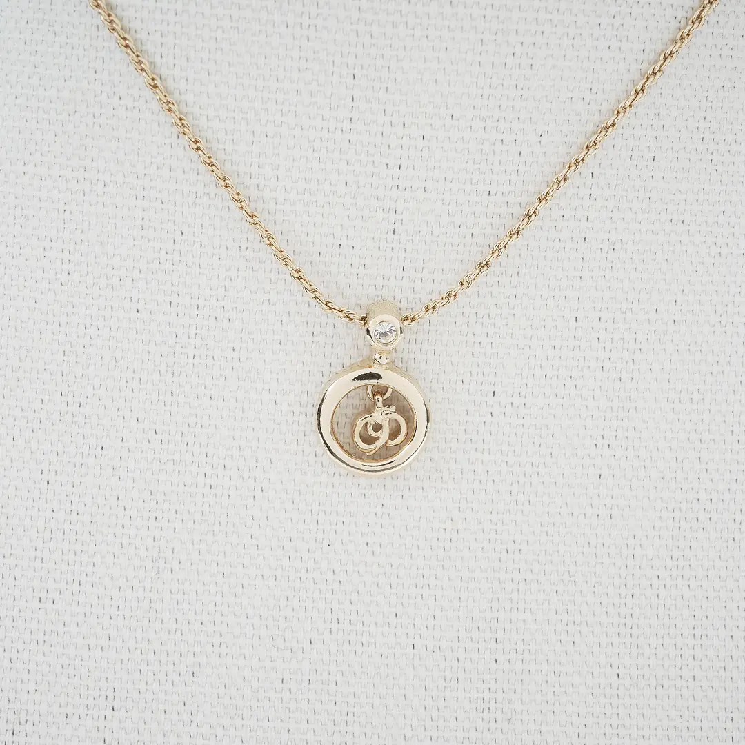Dior CD Logo Circle Gold Rhinestone Necklace