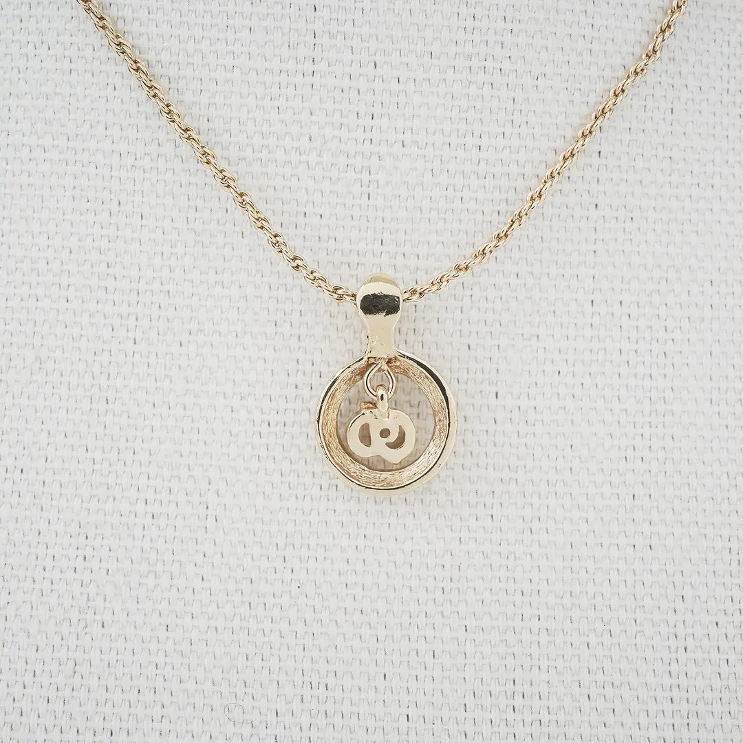 Dior CD Logo Circle Gold Rhinestone Necklace