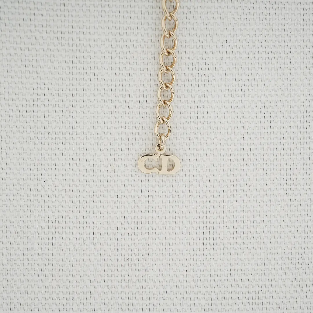 Dior CD Logo Circle Gold Rhinestone Necklace