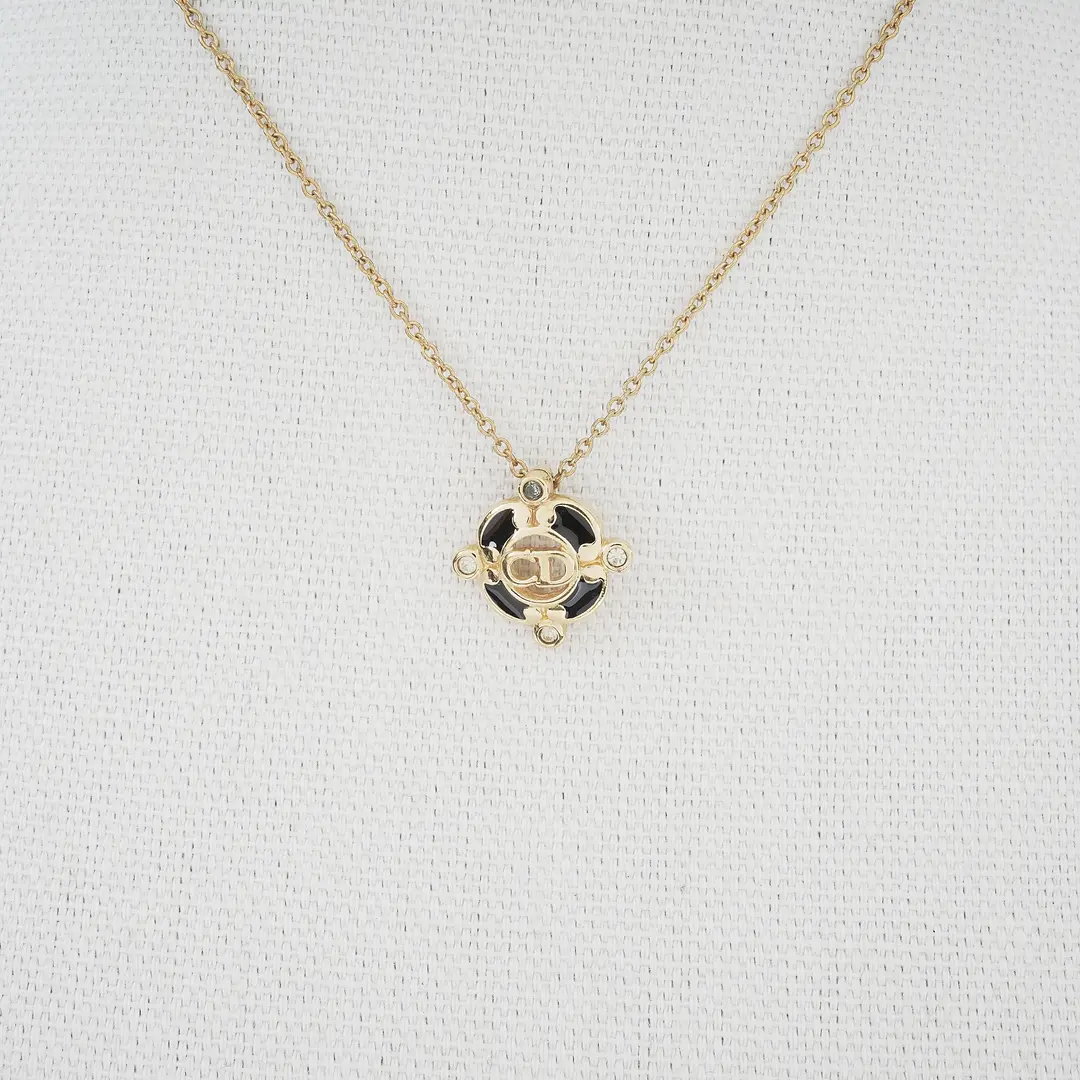 Dior CD Navy Gold Black Enamel Necklace