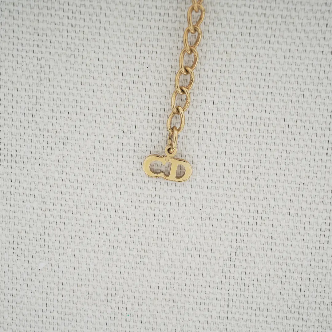 Dior CD Navy Gold Black Enamel Necklace