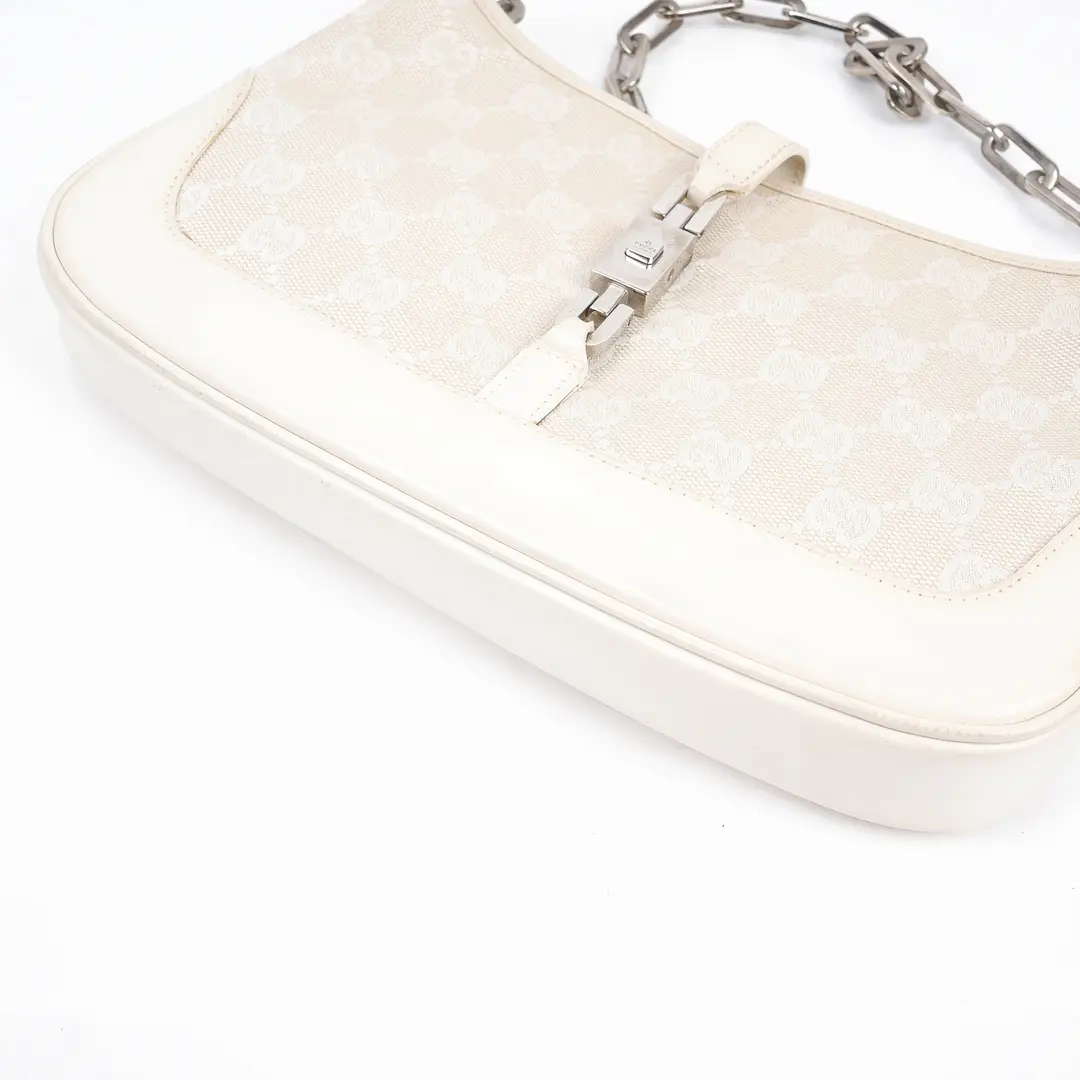 Gucci Jackie White GG Canvas Shoulder Bag