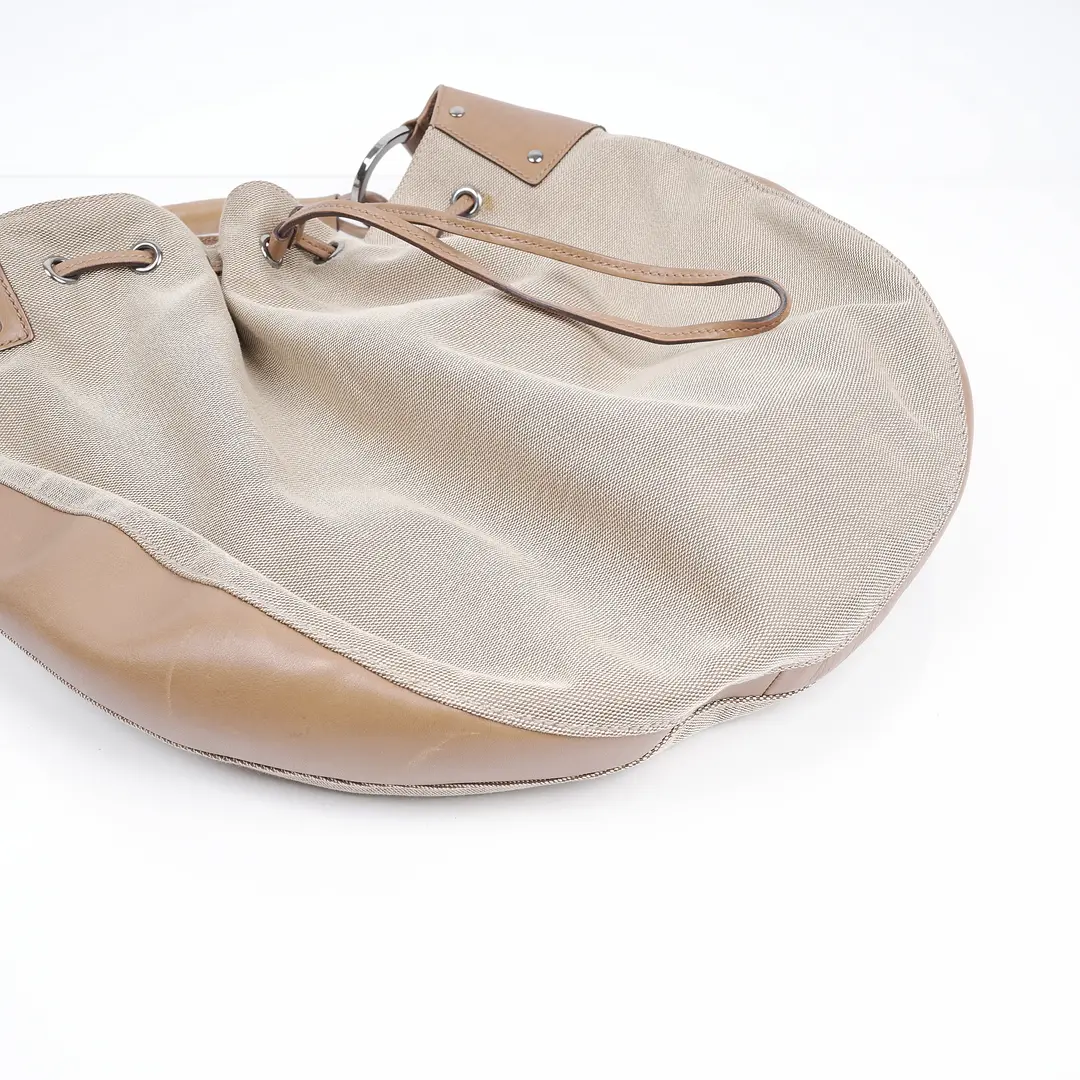 Gucci Drawstring Hobo Beige Canvas Shoulder Bag