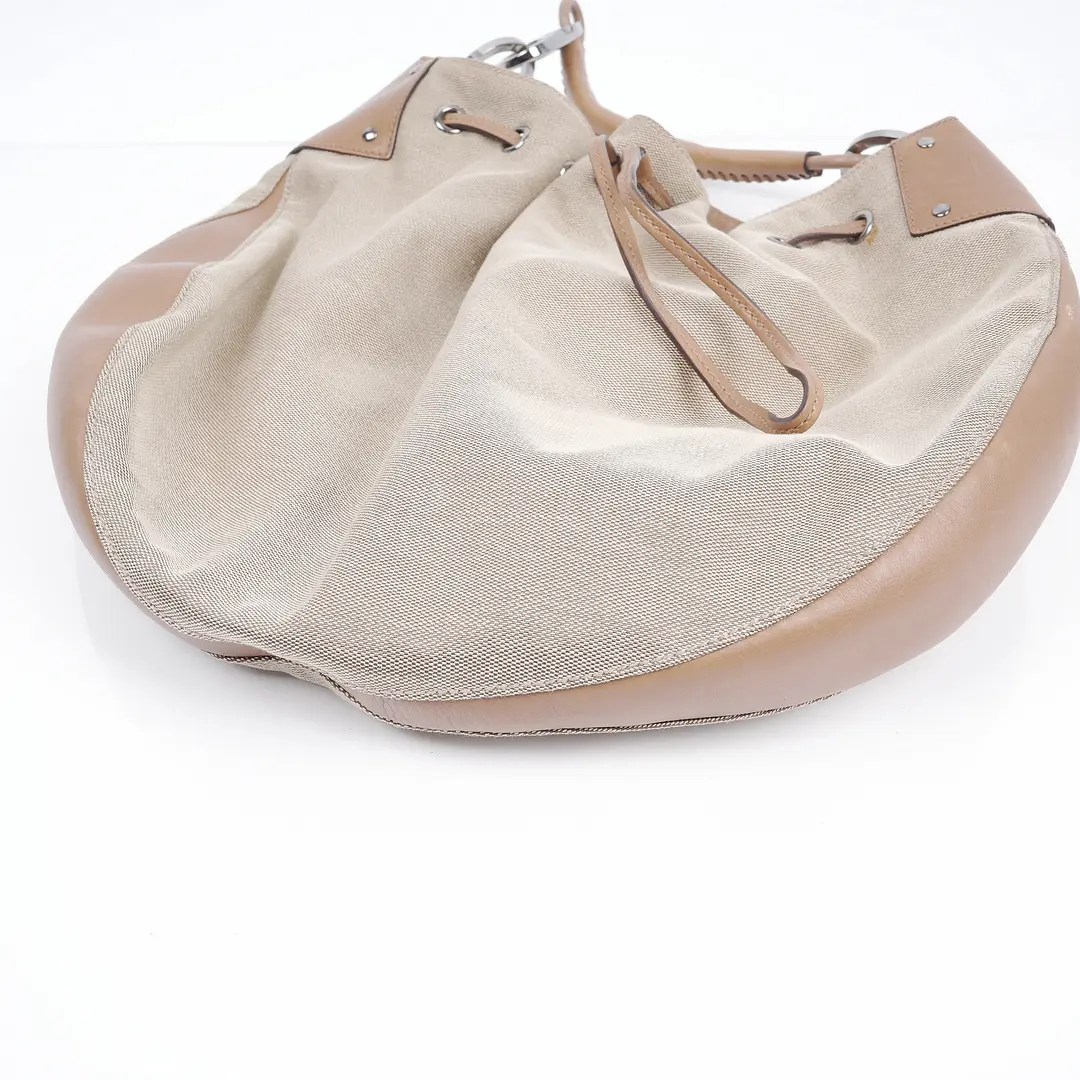Gucci Drawstring Hobo Beige Canvas Shoulder Bag